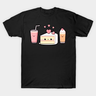 Kawaii Food Art with a Kawaii Cake, Kawaii Drink and Kawaii Milkshake | Cutesy Design T-Shirt